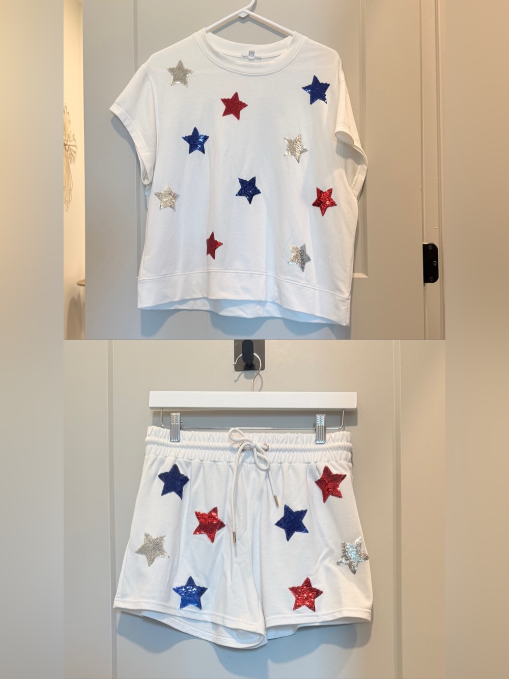 Mary Square White Star Sequin Two-Piece Lounge Set